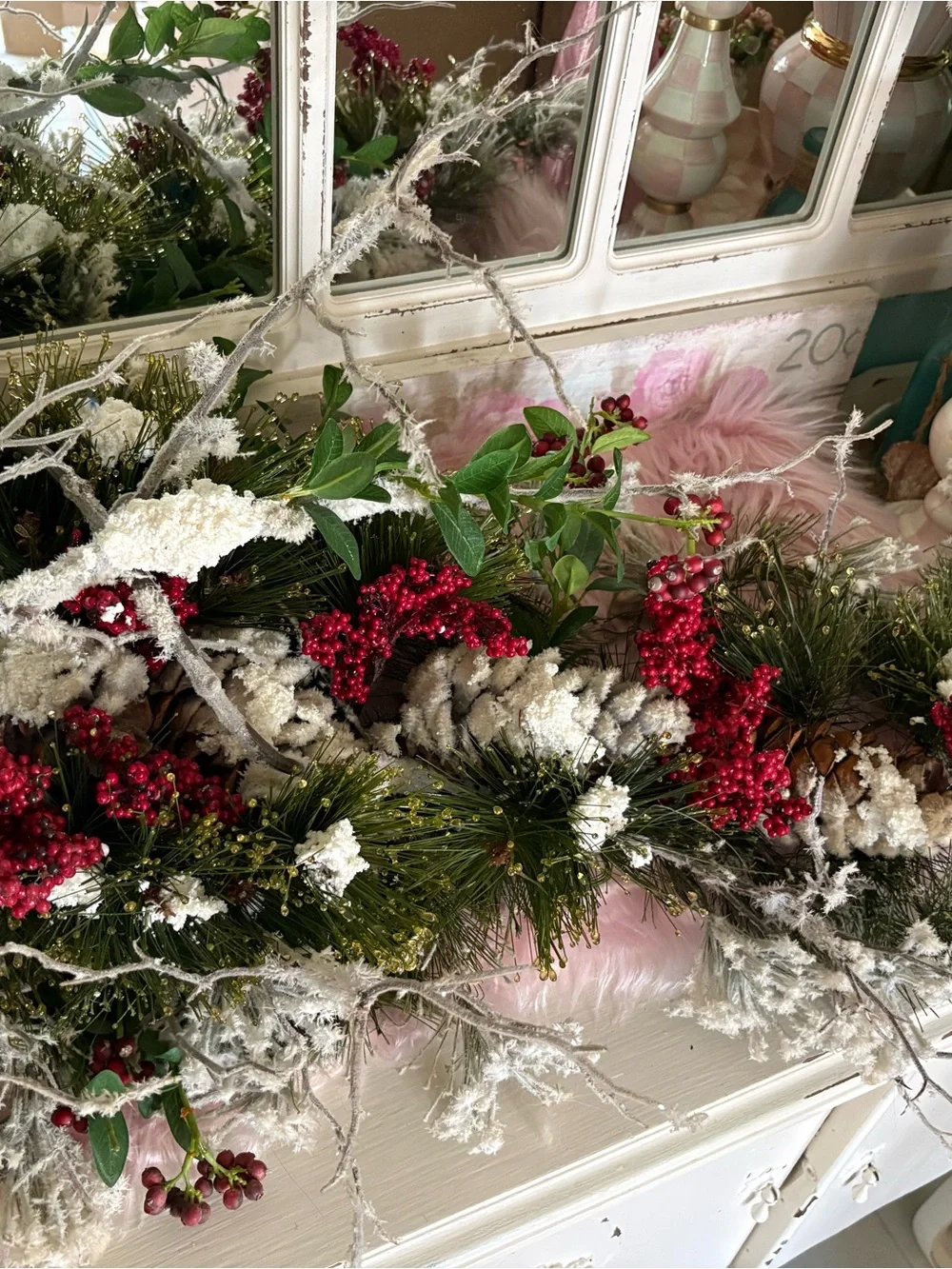 Festive Red Berry and Snow Pine Holiday Swag